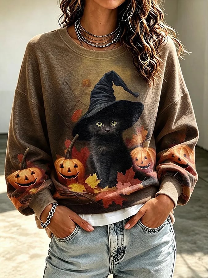 Women'S Casual Halloween Print Sweatshirt