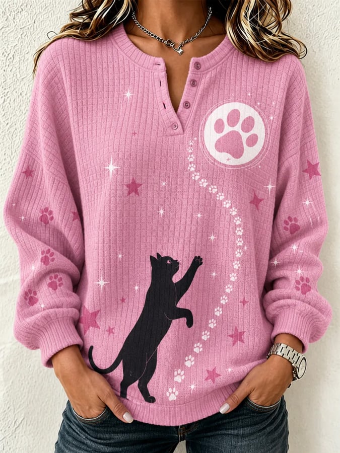 Women's Cute Cat-Print Sweatshirt