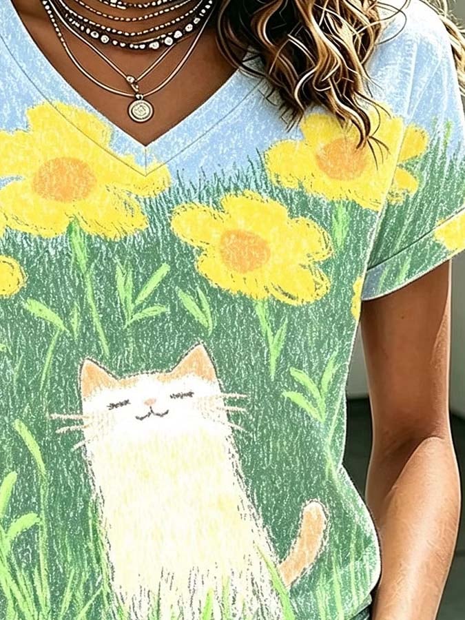 Women'S Casual Cat-Print Top