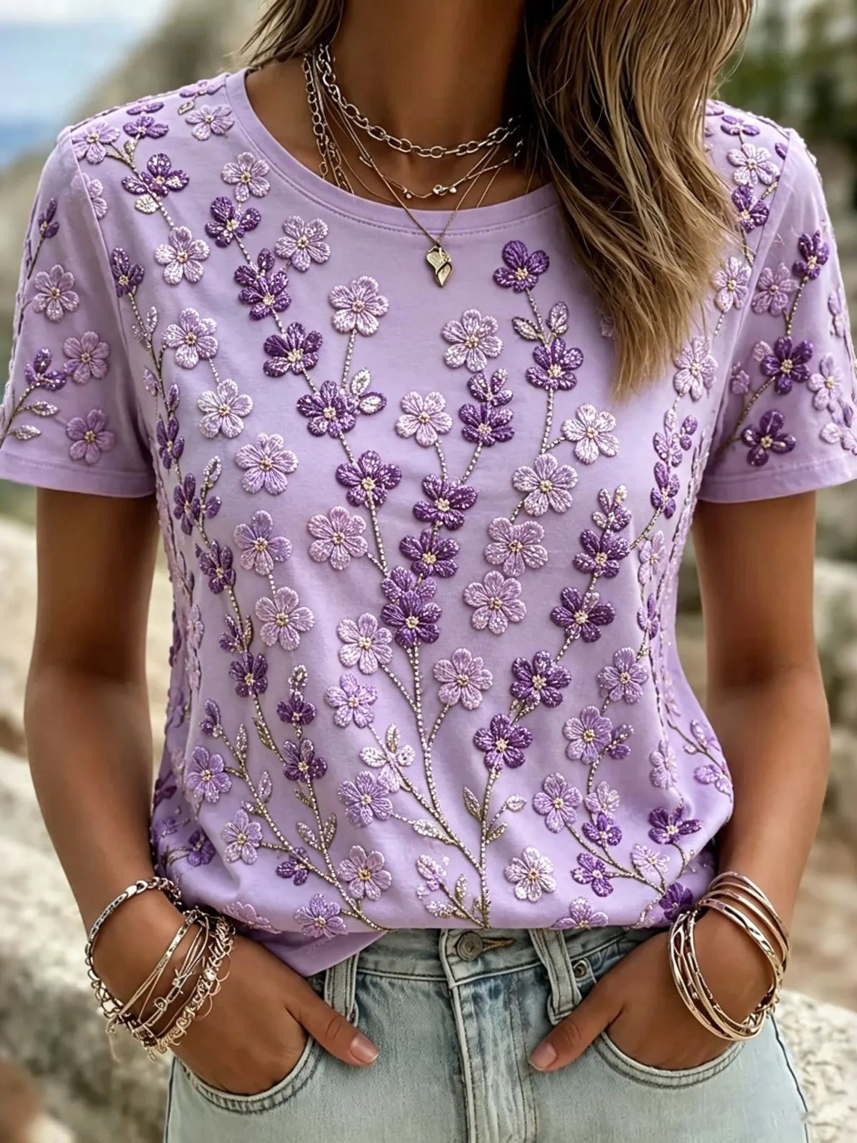 Women's Elegante Scottish Thistle Hot Drill Print Alzheimer's Awareness T-shirt