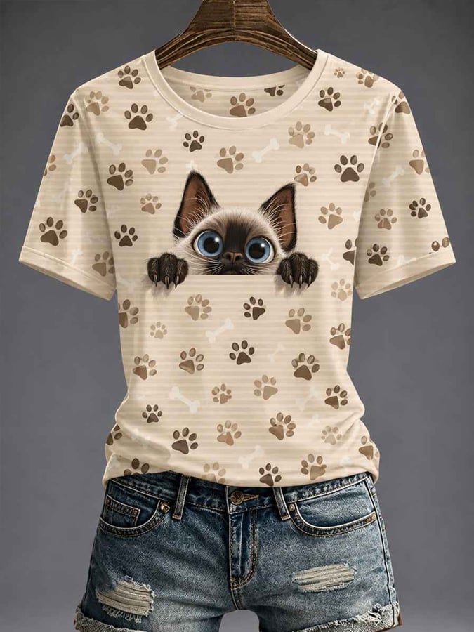 Women's Cute Cat Printed T-shirt