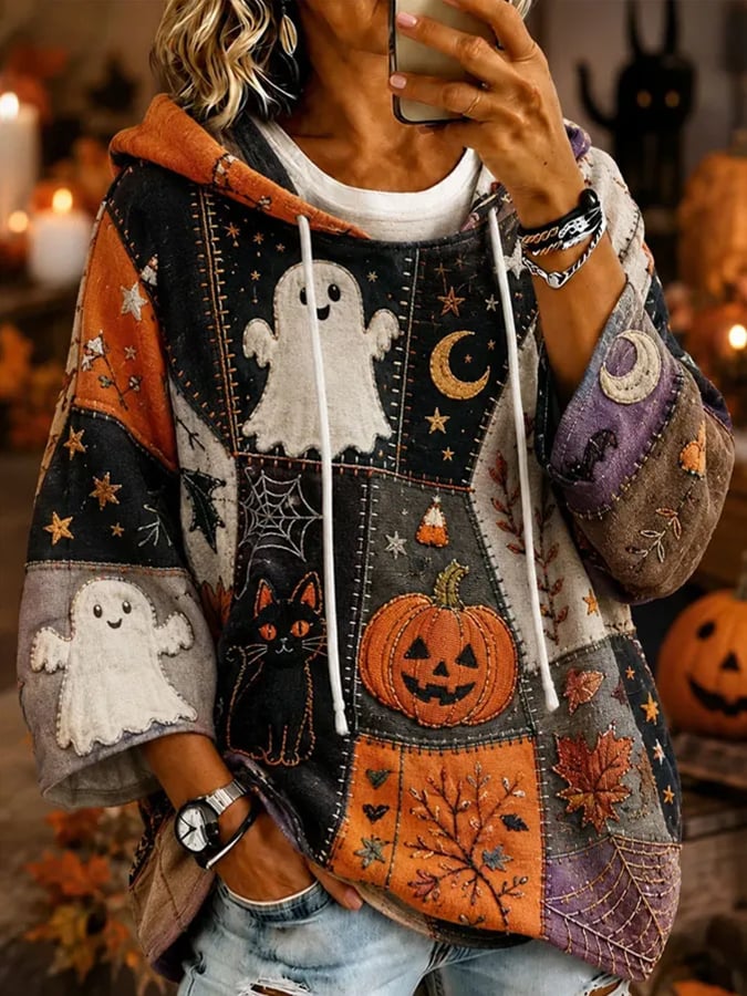 Women's Autumn Fall Cat Printed Hoodie