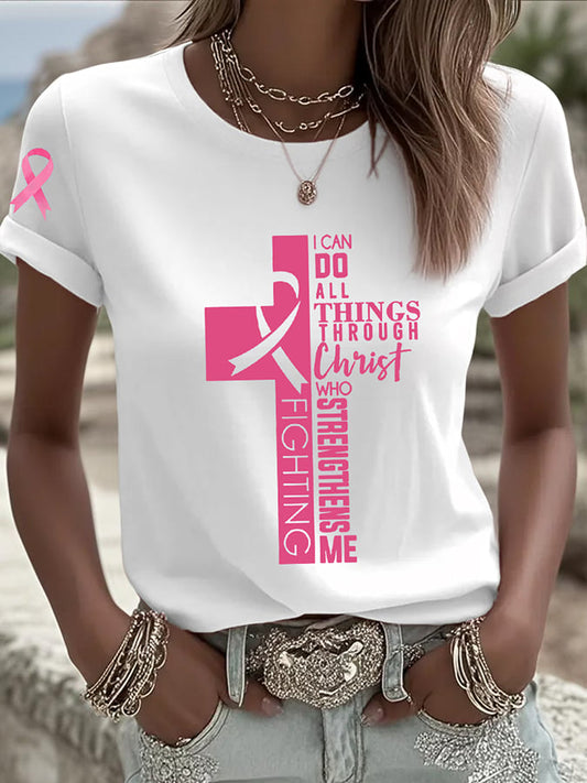 Women's Breast Cancer Awareness Printed Round Neck T-Shirt