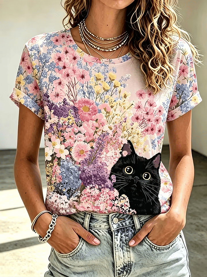 Women's Casual Retro Animal Print Pink Awareness T-Shirt