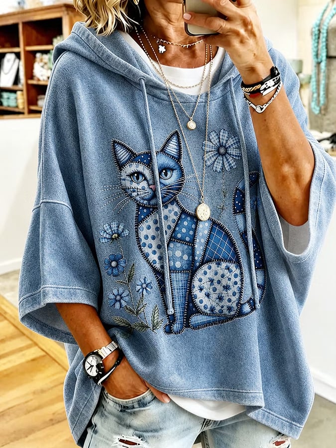 Women's Cat Art Print Hoodie