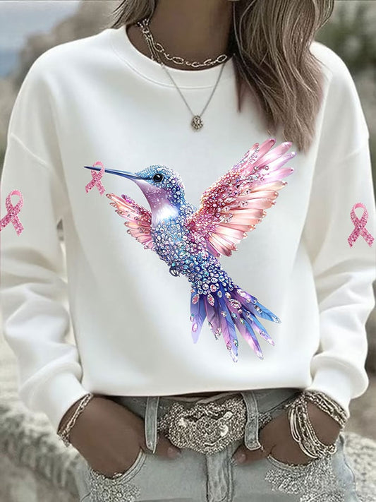 Women's Pink Hummingbird Print Sweatshirt