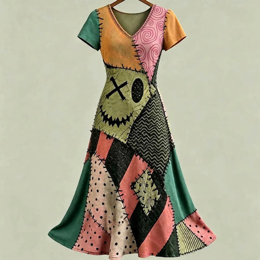 Women's Halloween Color Block Pattern Casual Short-sleeve Dress