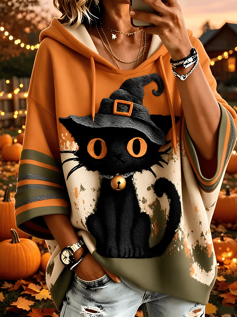 Women's Halloween Art Print Hooded Sweatshirt