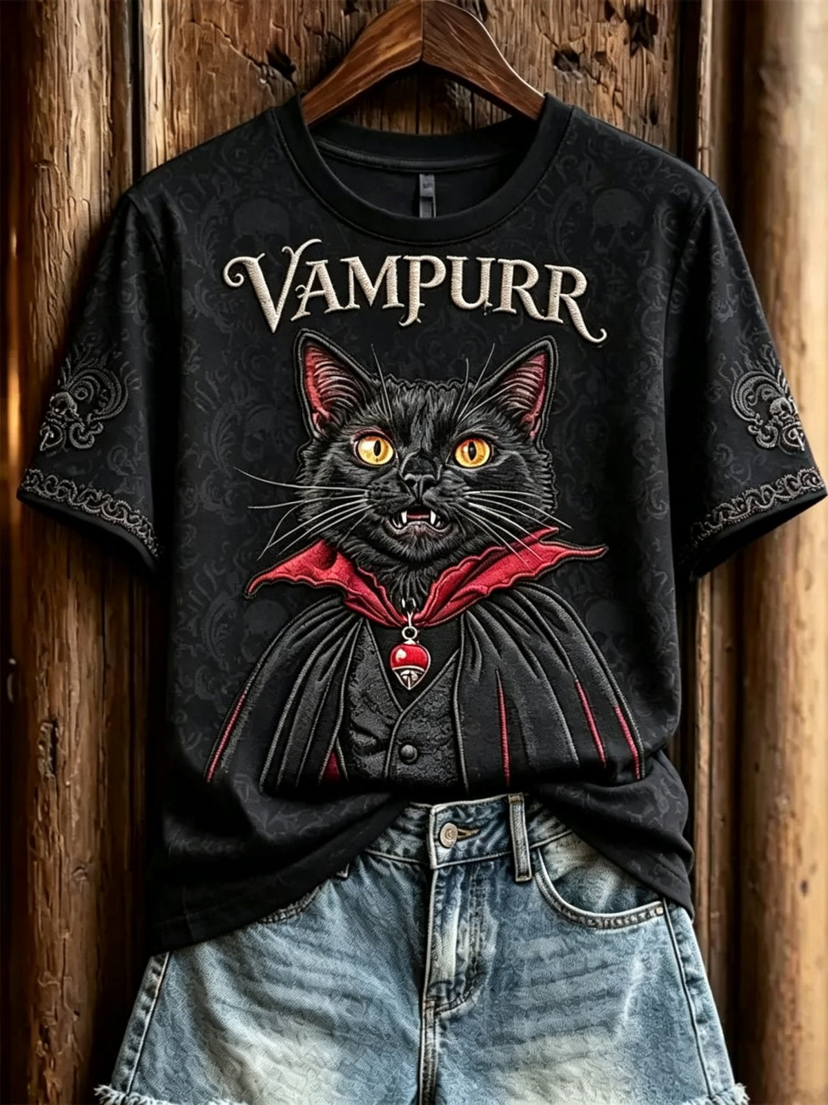 Women's Halloween Vampire Cat Printed T-shirt