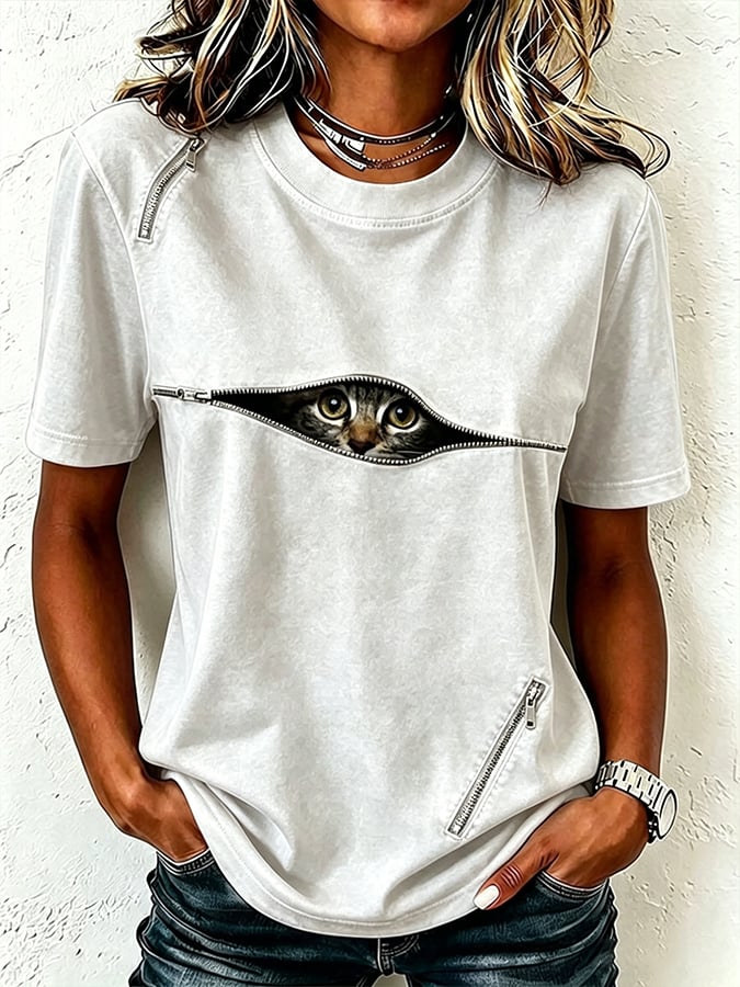 Women's Cute Cat Print Casual T-shirt