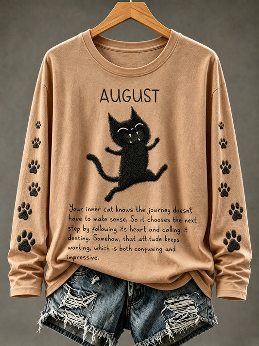 Women's August Healing Cat Round Neck Long Sleeve Top
