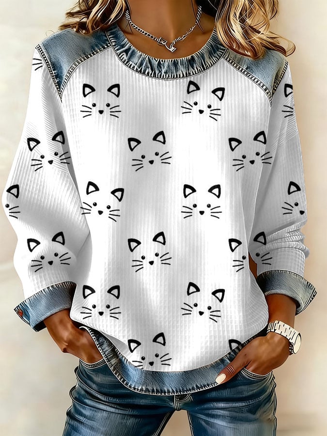 Women's Cute Cat Long-Sleeve T-Shirt