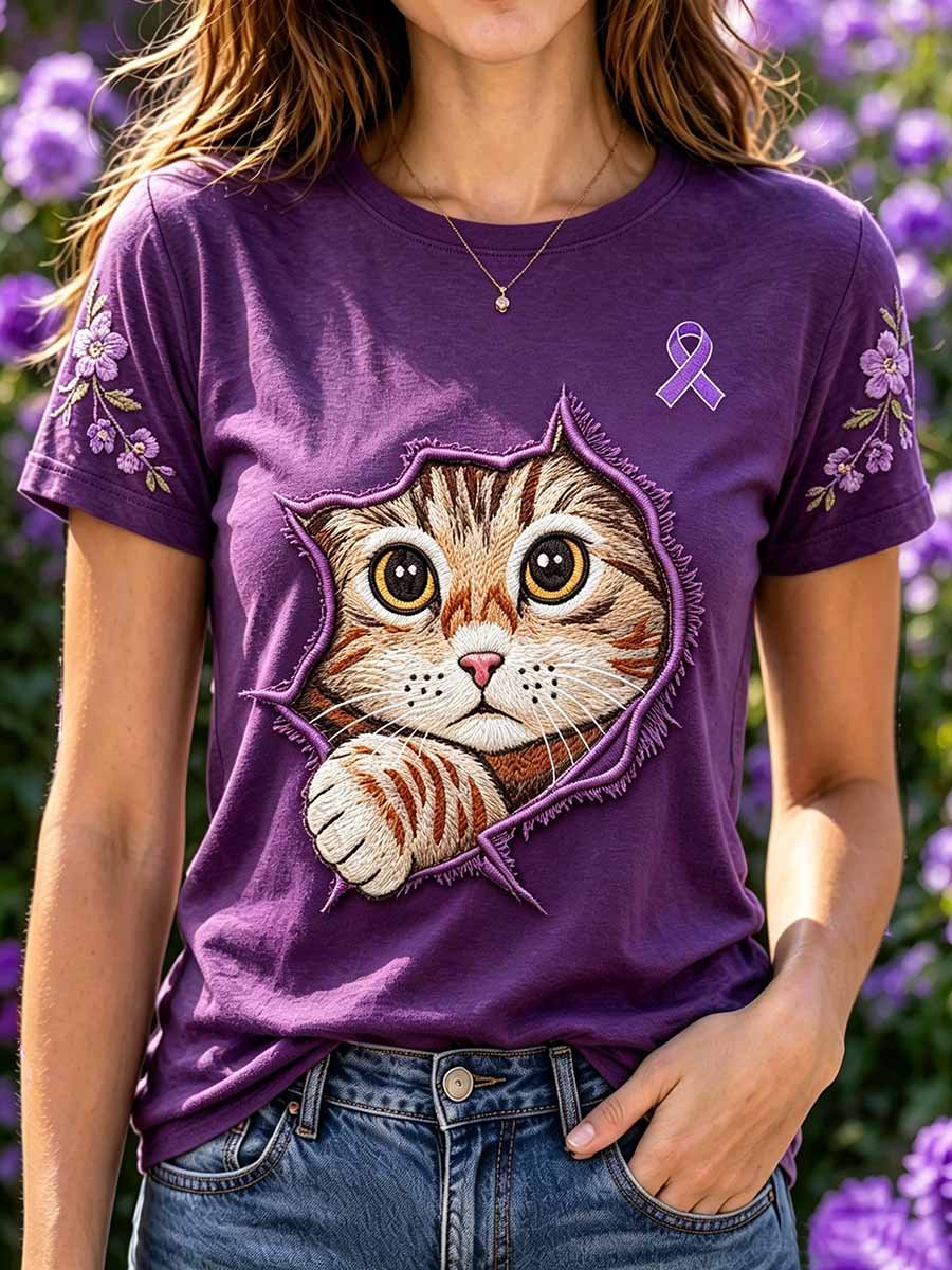 Women's Fashion Alzheimer's Support Pattern Printed T-shirt