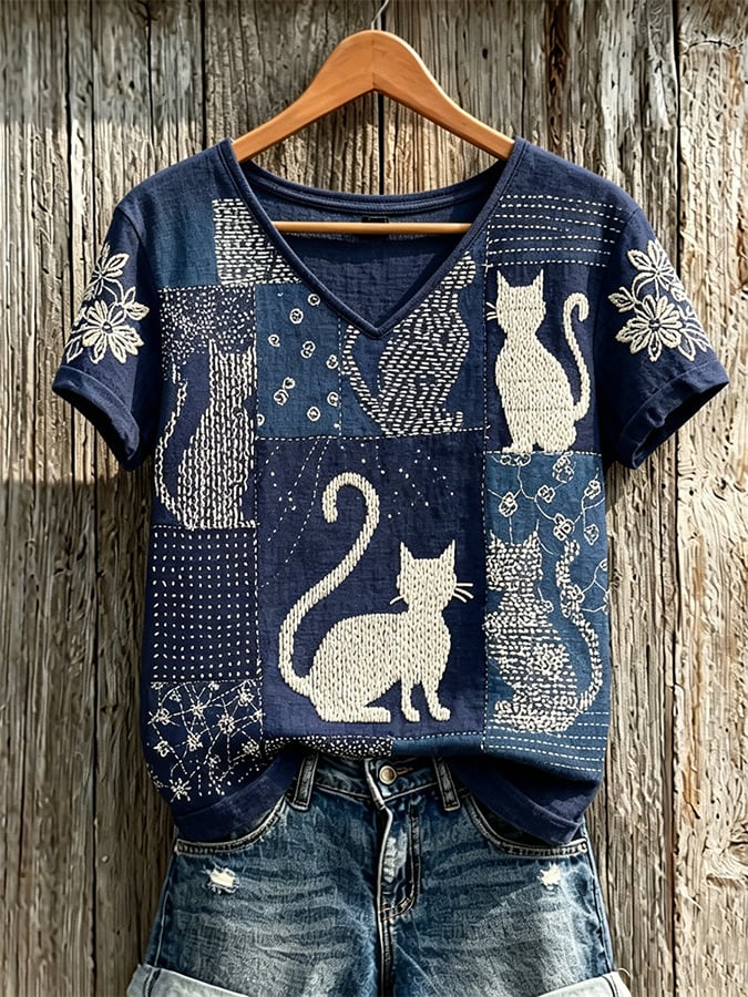 Women's Cute Cats Art Print Casual T-shirt