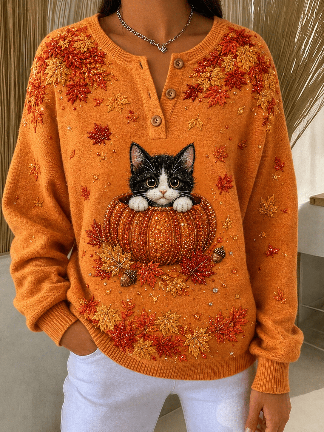 Women's Autumn Animal Print Knit Sweater