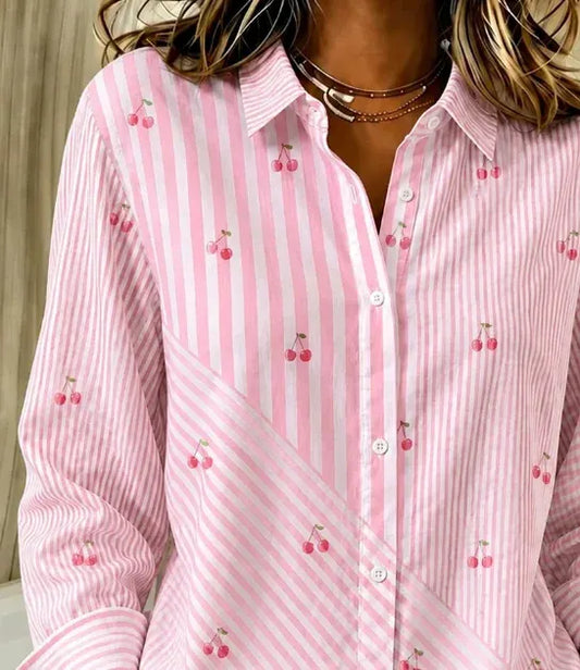 Women Fruit Shirt Collar Long Sleeve Shirt Printing Vintage Daily Spring/Fall Top