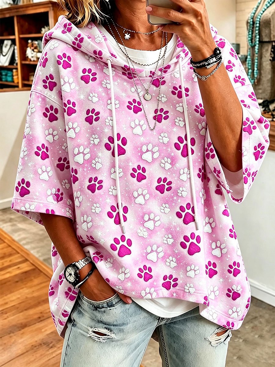 Women's Animal Cat Paw Print Hooded Top