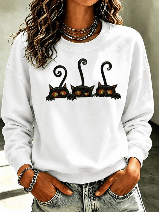 Women's Halloween Cat Print Sweatshirt