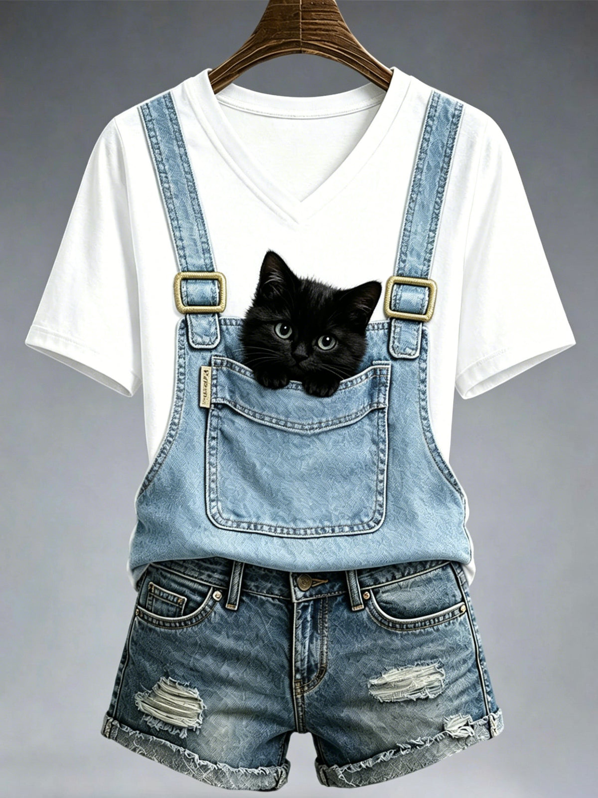 Women's Lovely Black Cat Print T-Shirt