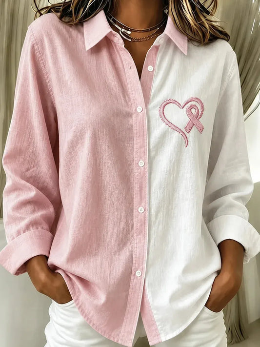 Women Color Block Shawl Collar Long Sleeve Shirt Casual Daily Spring/Fall Top