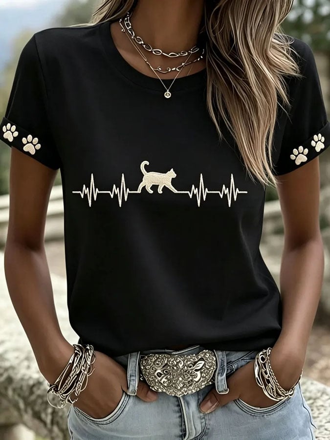 Women's Cute Cat Print Casual T-shirt