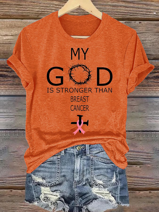 Women's Faith & Strength – 'My God Is Stronger Than Breast Cancer' T-Shirt