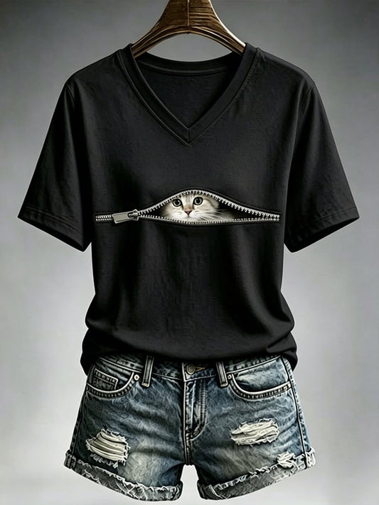 Women's Cute Cat Print Casual T-shirt