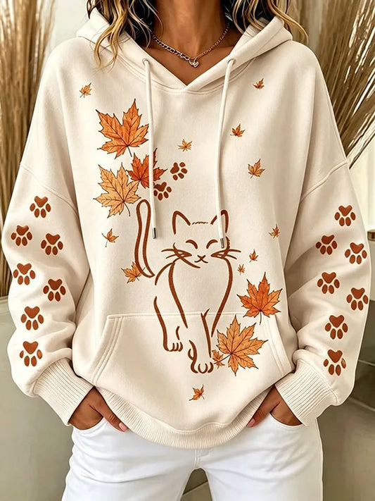 Women's Autumn Fall Cat Printed Hoodie