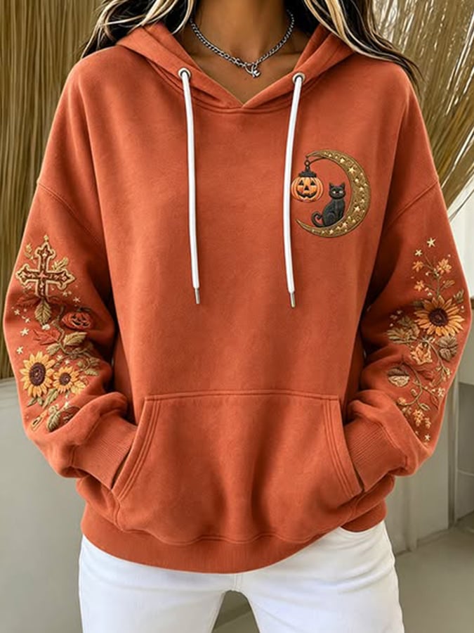 Women's Autumn Fall Cat Printed Hoodie