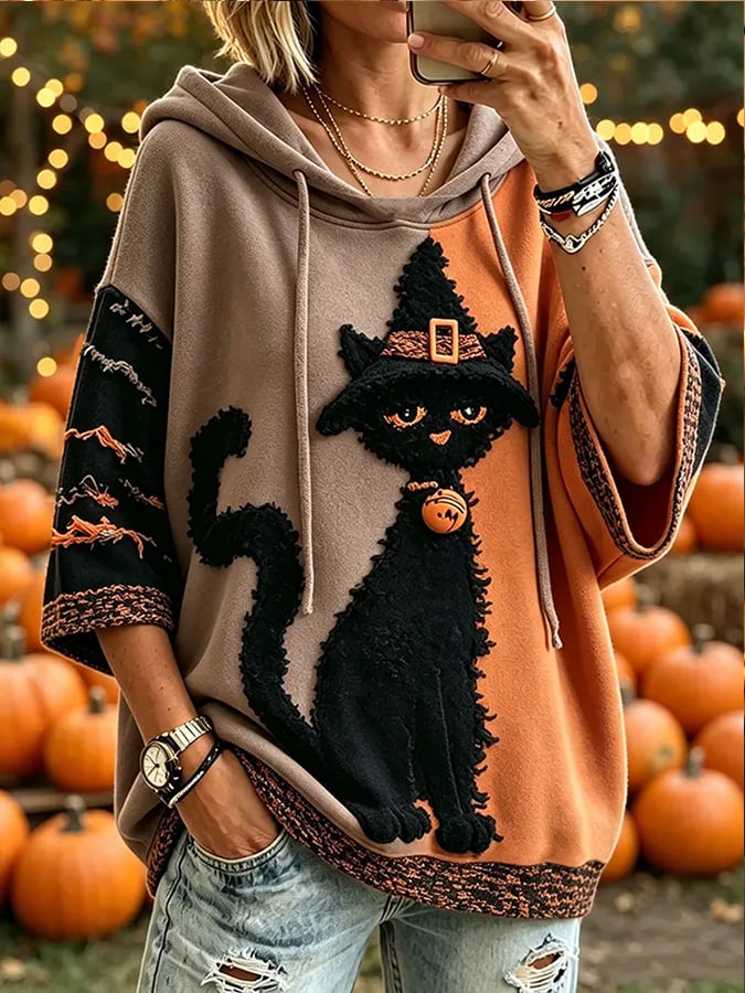 Women's Halloween Cat Print Hoodie