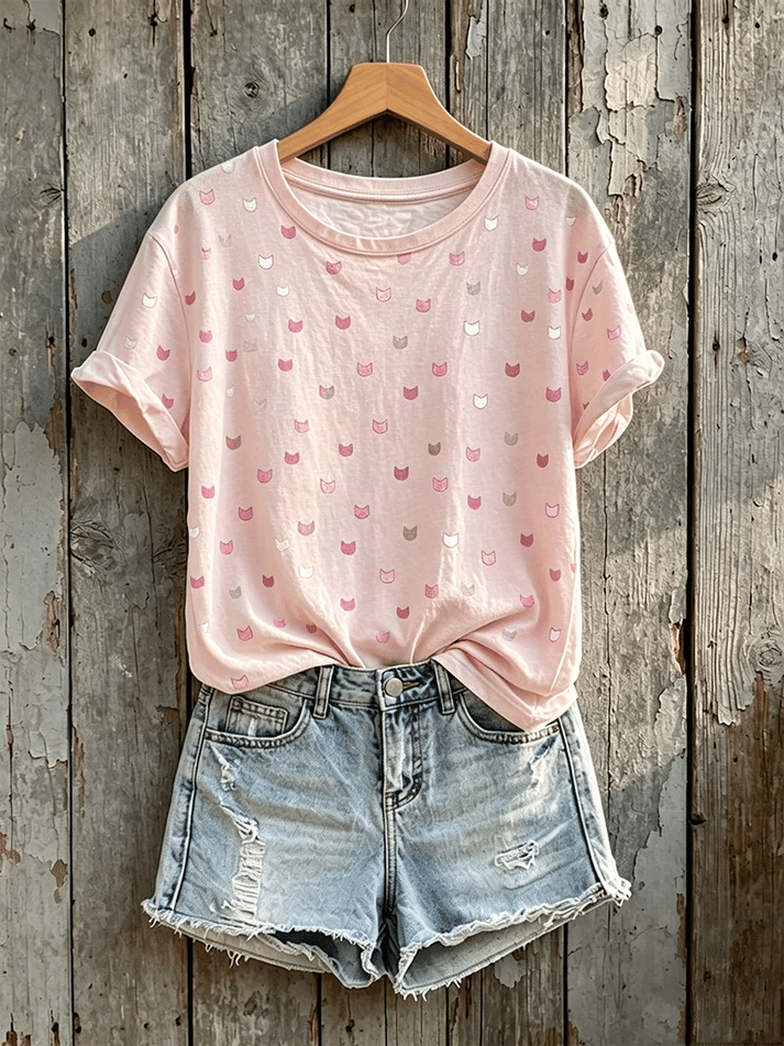 Women's Funny Cat Print Casual T-shirt