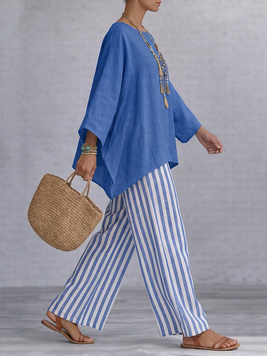 Women's Striped Casual Two-Piece Set
