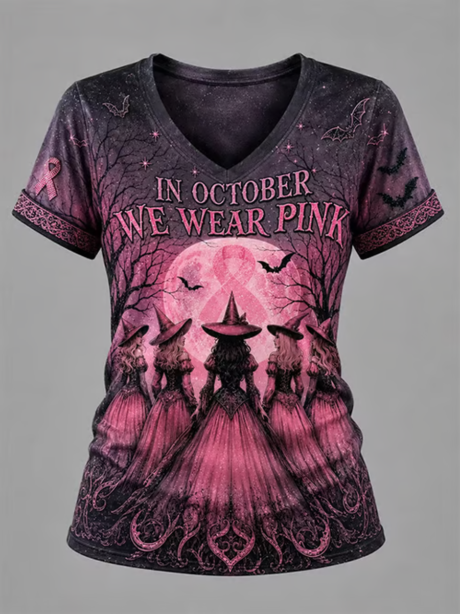 Women's Breast Cancer Halloween Print short-sleeved T-shirt
