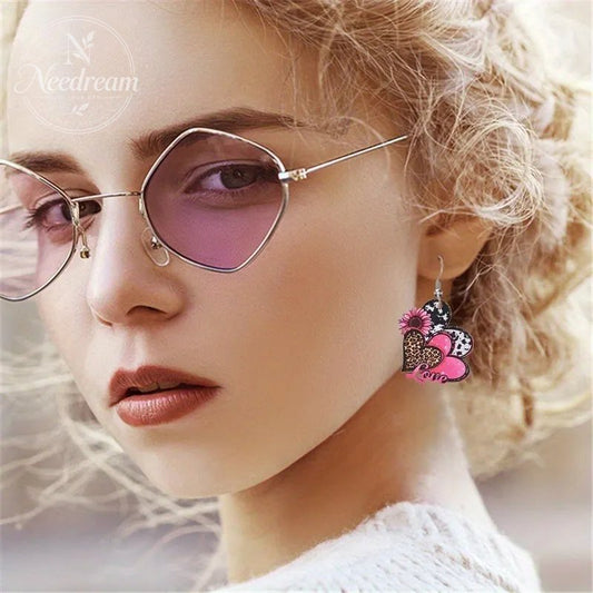 Retro Leopard Print Multi Heart Sunflower Ribbon Earrings