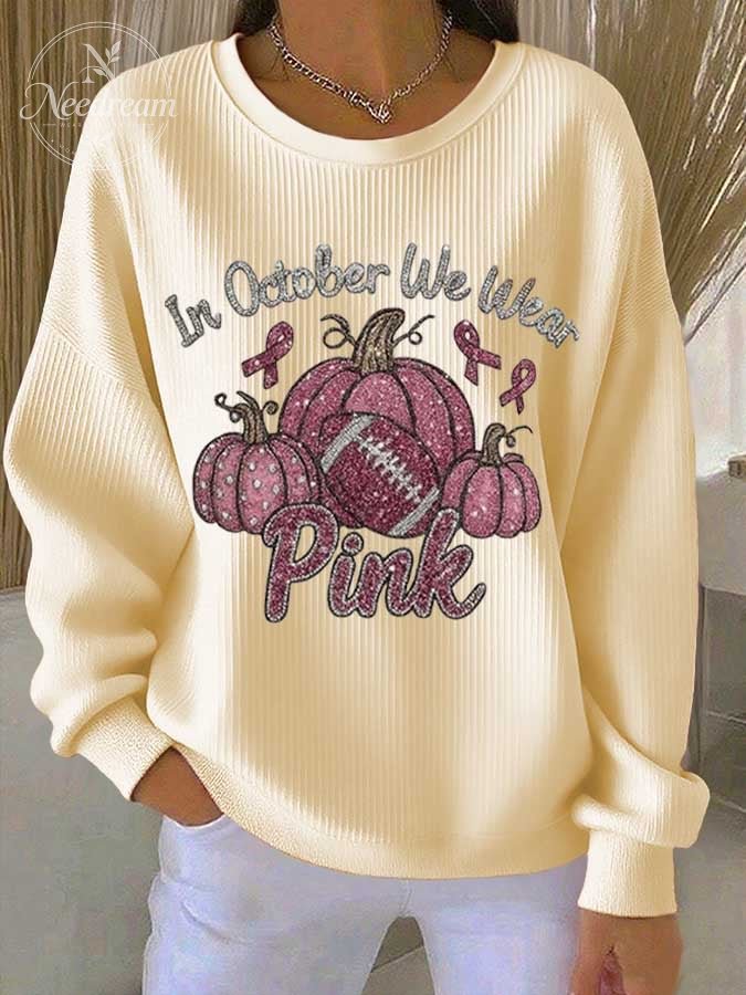 Women's October We Wear Pink Printed Casual Sweatshirt