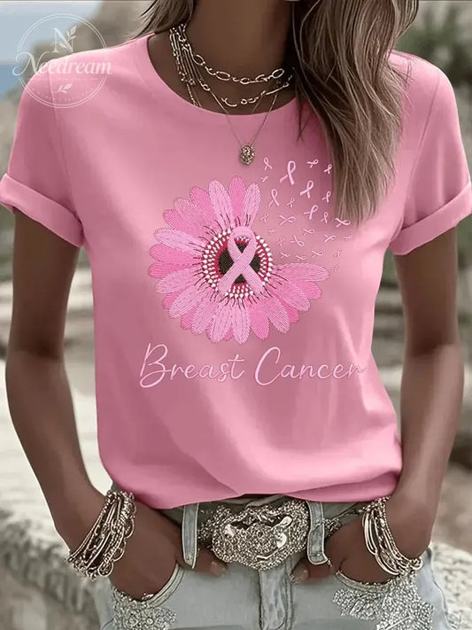 Women's Breast Cancer Awareness Print Crew Neck T-Shirt