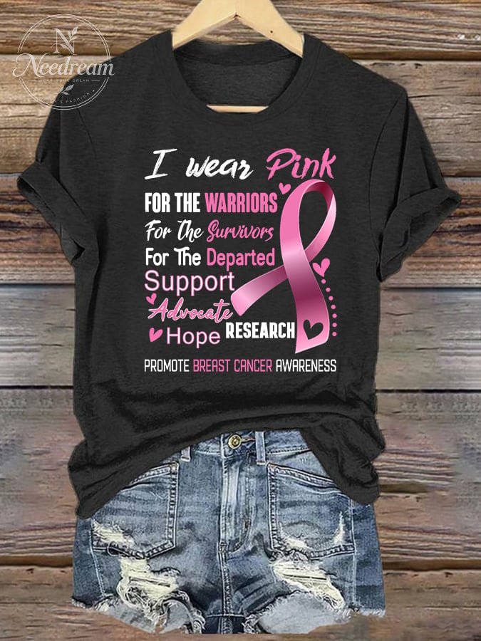 Women's Breast Cancer Print Short Sleeve T-Shirt