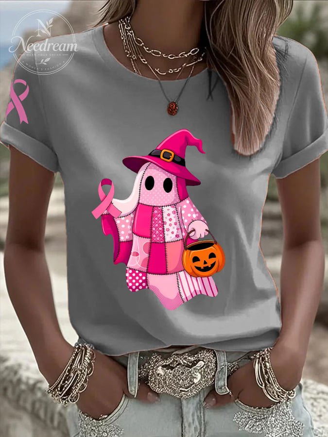 Women's Breast Cancer Print Casual T-shirt