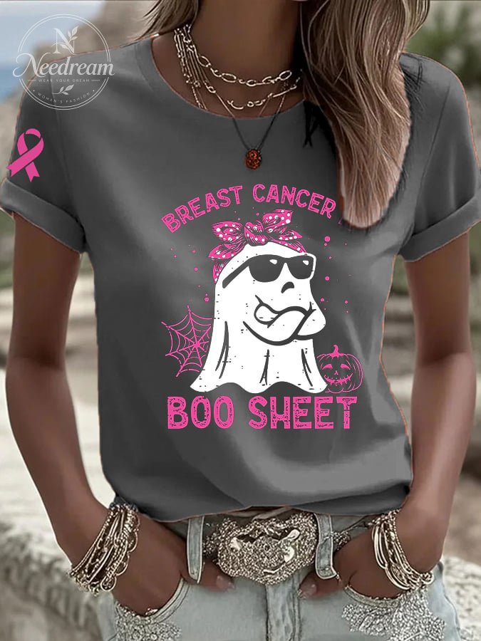 Women's CasualBreast Cancer is Boo Sheet T-Shirt