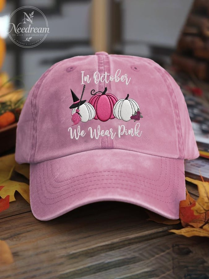 Unisex Autumn Pink Pumpkin In October We Wear Pink Hat