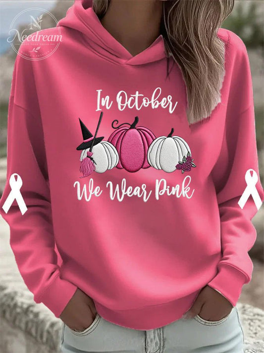 In October We Wear Pink Pattern Print Hoodie