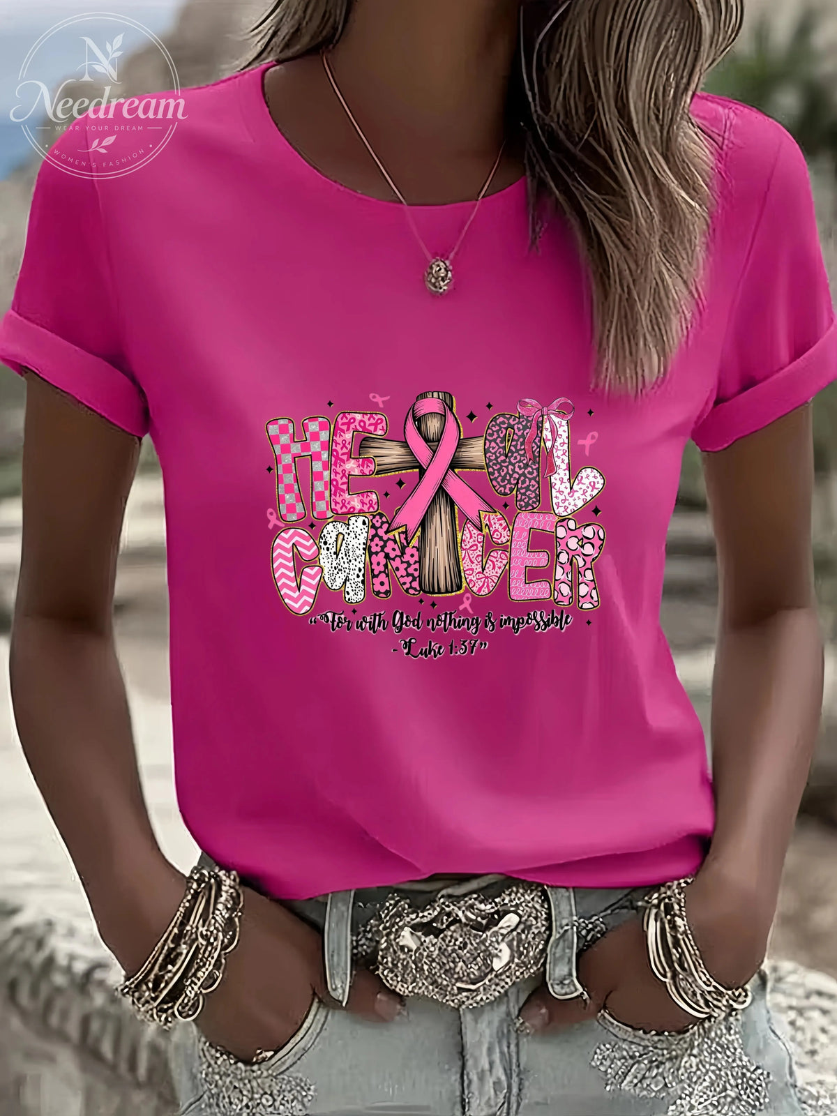 Women'S Heal Cancer Casual Round Neck T-Shirt