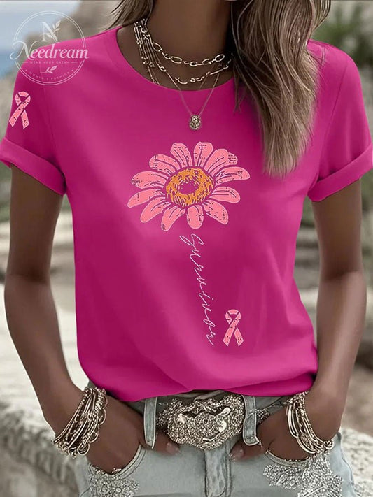 Women's Breast Cancer Survivor Print Casual T-shirt
