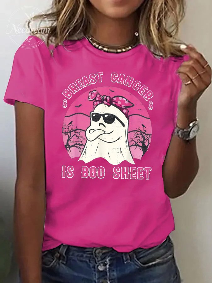 Women's Breast Cancer Is Boo Sheet Print Casual T-shirt