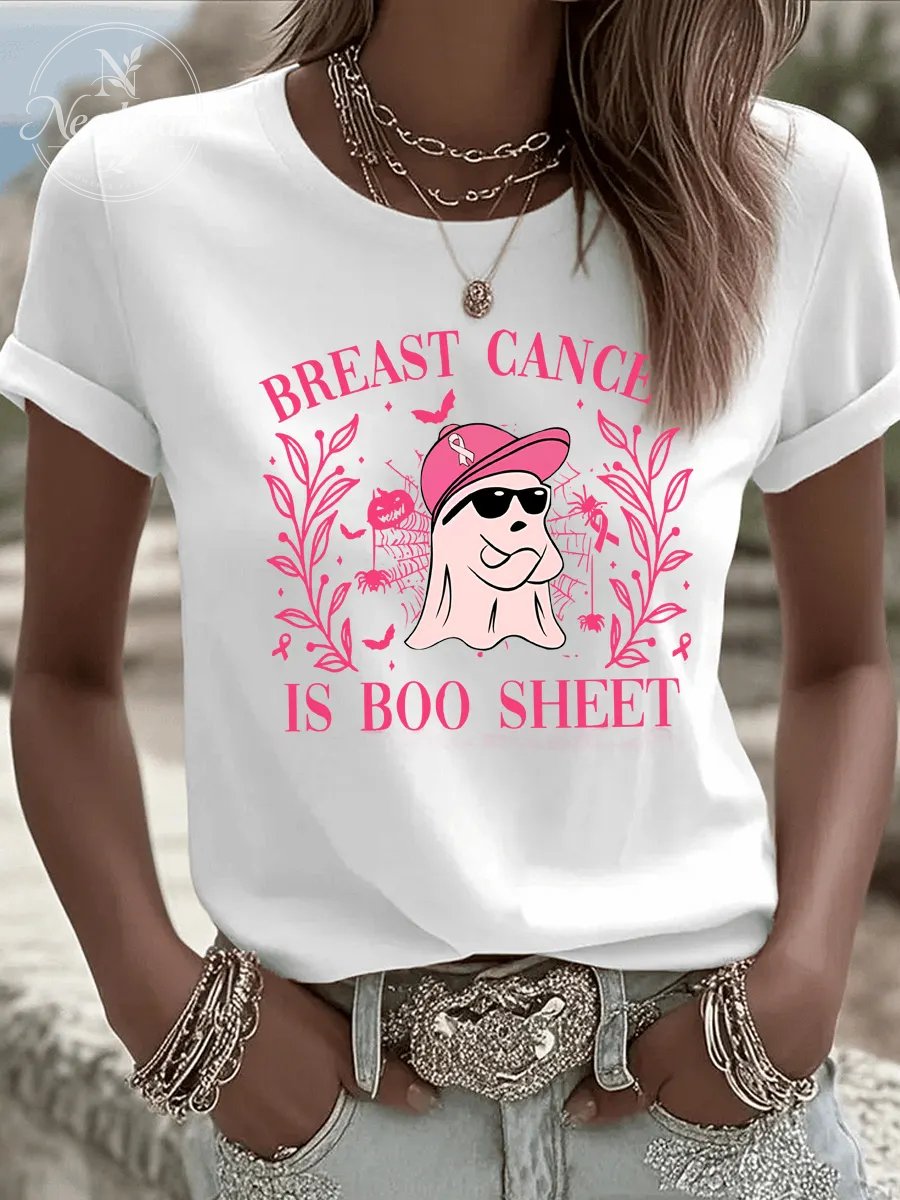 Women'S Breast Cancer Is Boo Sheet Pattern Print Casual T-Shirt