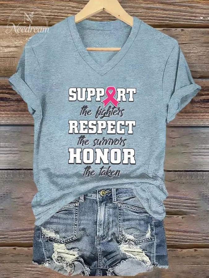 Women's Casual Breast Cancer Awareness V-Neck Short Sleeve T-Shirt