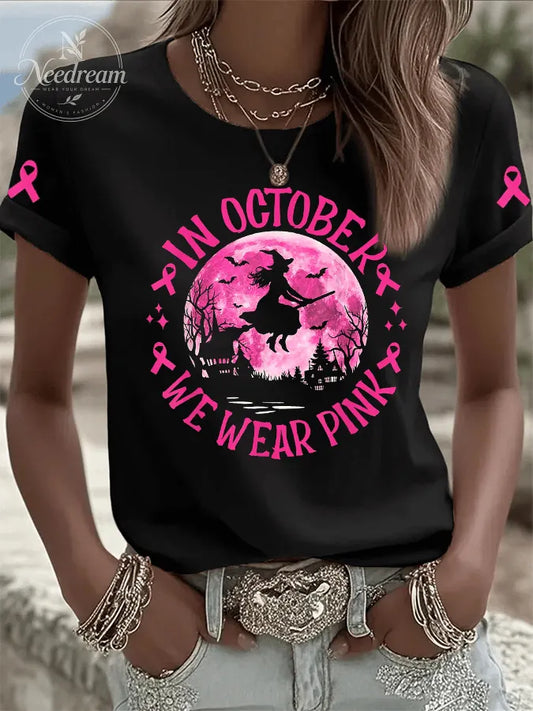 Women's In October We Wear Pink Print Crew Neck T-Shirt