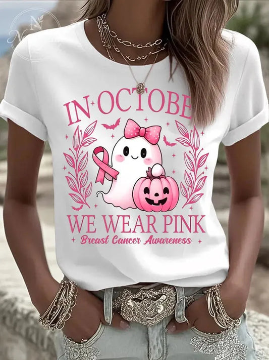 Women's Casual October we wear pink Ghost T-Shirt