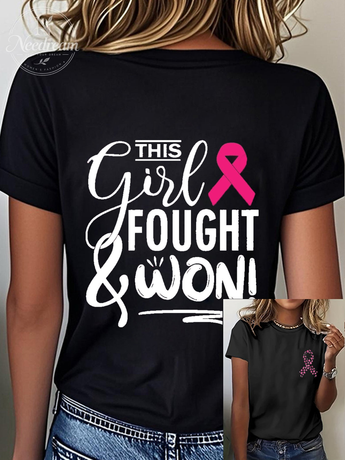 Women's Breast Cancer Awareness This Girl Fought & Won! Crew Neck T-Shirt