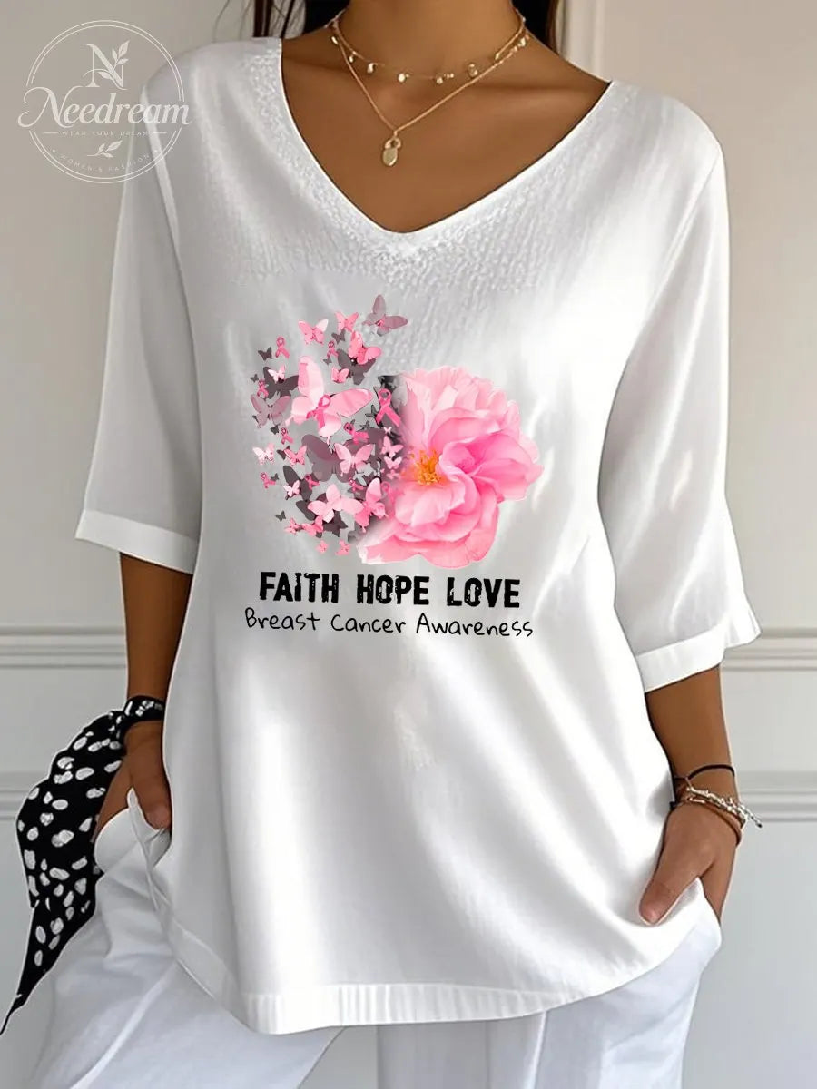Women's Faith Hope Love Pattern Wrinkle Top